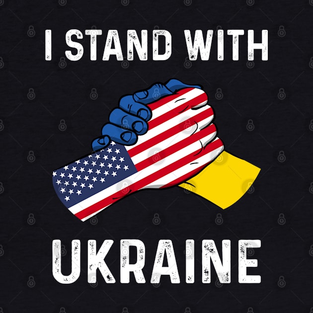 I Stand With Ukraine USA and Ukraine Flags Holding Hands by BramCrye